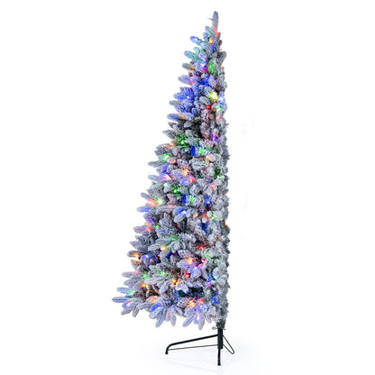 Snow-Flocked Half Christmas Tree with Branch Tips Warm White and Multi-Color LED Lights-6 Feet