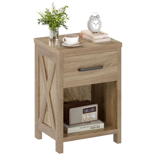 Sofa Side Table with Drawer and Shelf-Antique Brush White