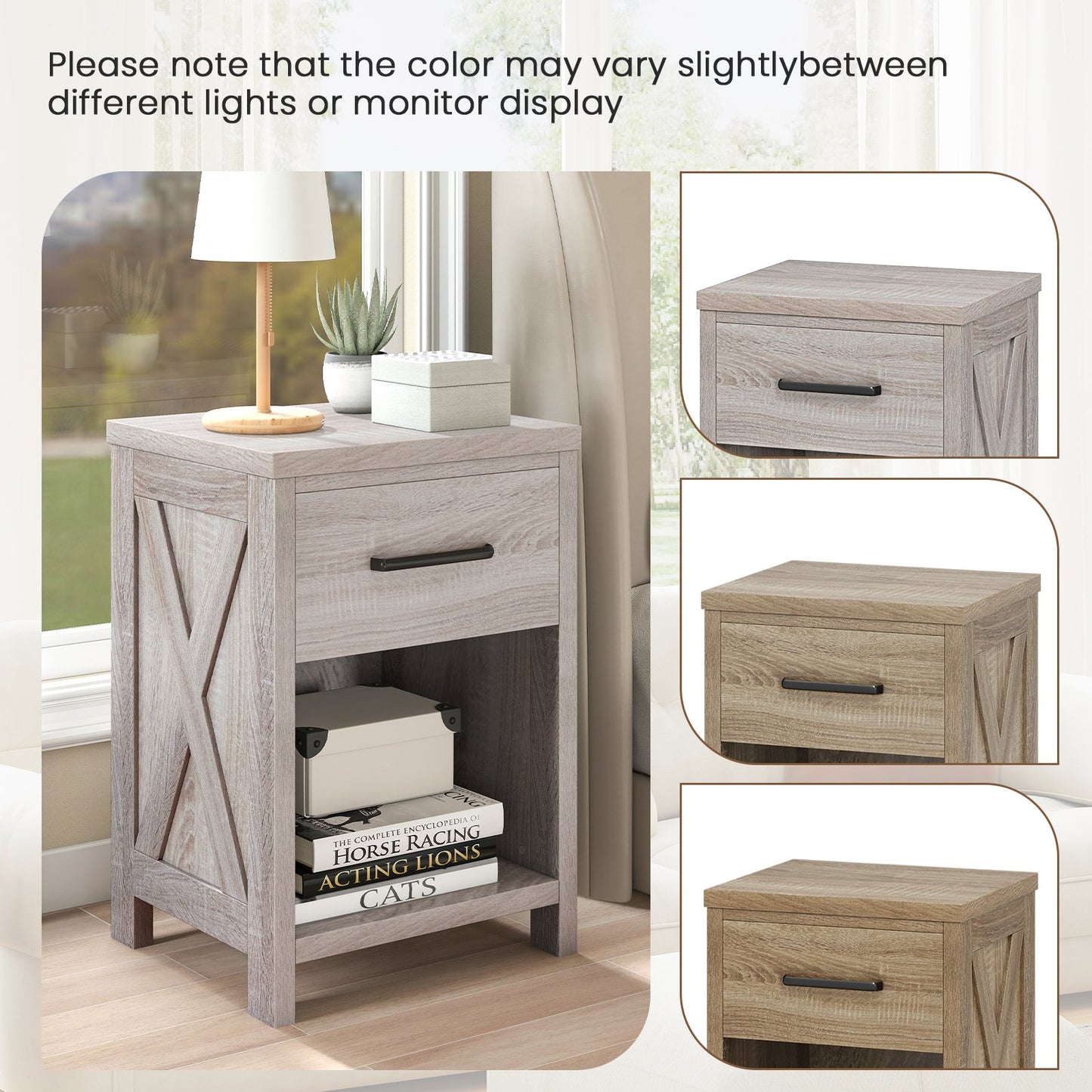 Sofa Side Table with Drawer and Shelf-Antique Brush White