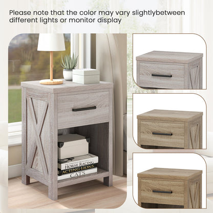Sofa Side Table with Drawer and Shelf-Antique Brush White