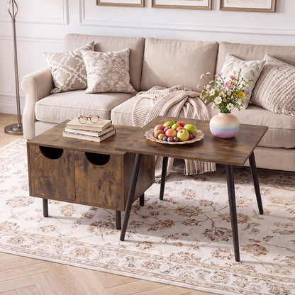 Natural sofa side tables with metal legs for living room, featuring a modern design and wooden finish.