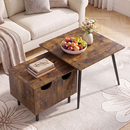 Natural sofa side tables with metal legs for living room, featuring a modern design and wooden finish.