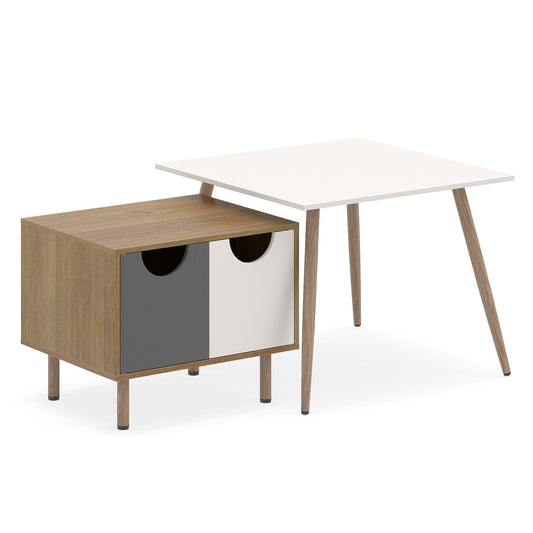 Natural wood sofa side tables with metal legs, modern living room furniture for added style and functionality