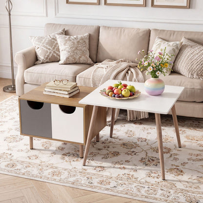 Natural wood sofa side tables with metal legs for living room, stylish end tables by Wilsons Home Store.
