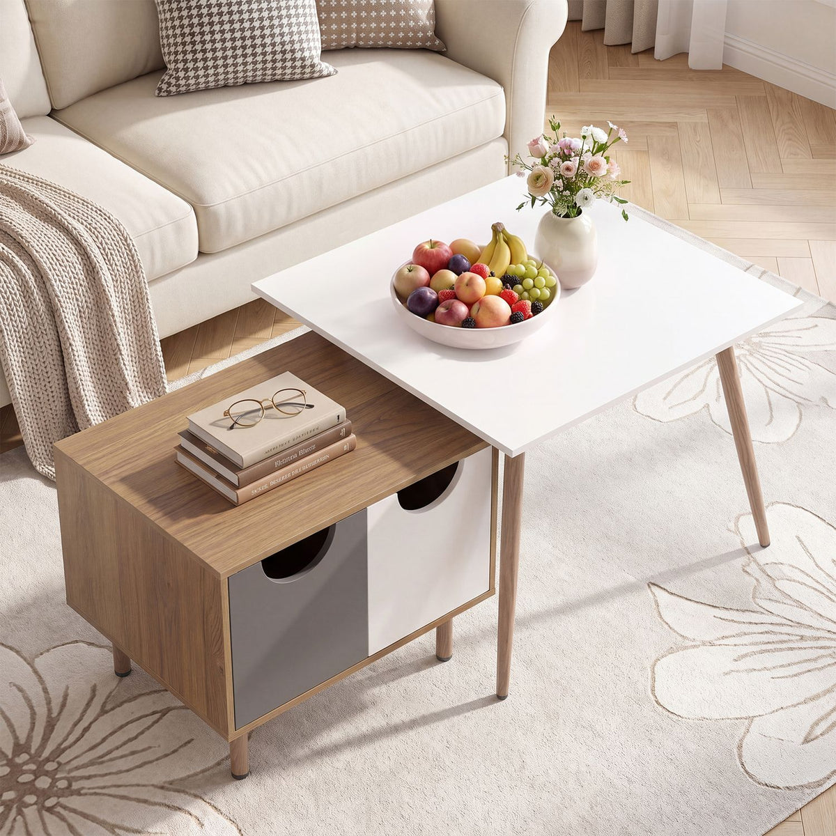 Natural sofa side tables with metal legs for living room, featuring a sleek design and wood finish, by Wilsons Home Store.