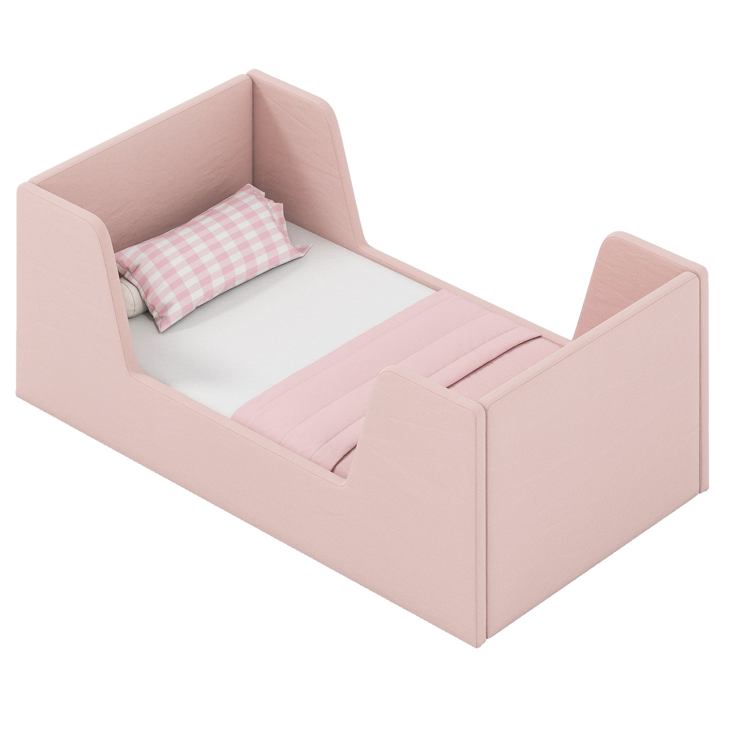 Soft Velvet Fabric Toddler Bed Frame with Safety Rails-Pink