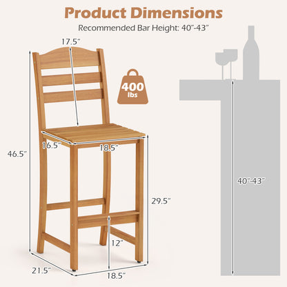 Solid acacia wood outdoor bar stools from Wilsons Home Store, heavy-duty patio furniture with 400 lbs load capacity