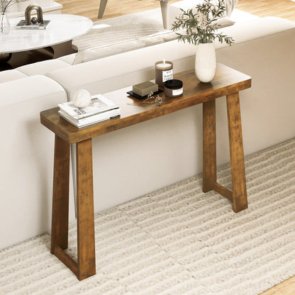 Solid Rubber Wood Console Table 43inch Narrow Entryway Table with Thick Tabletop and Stable Base-Black