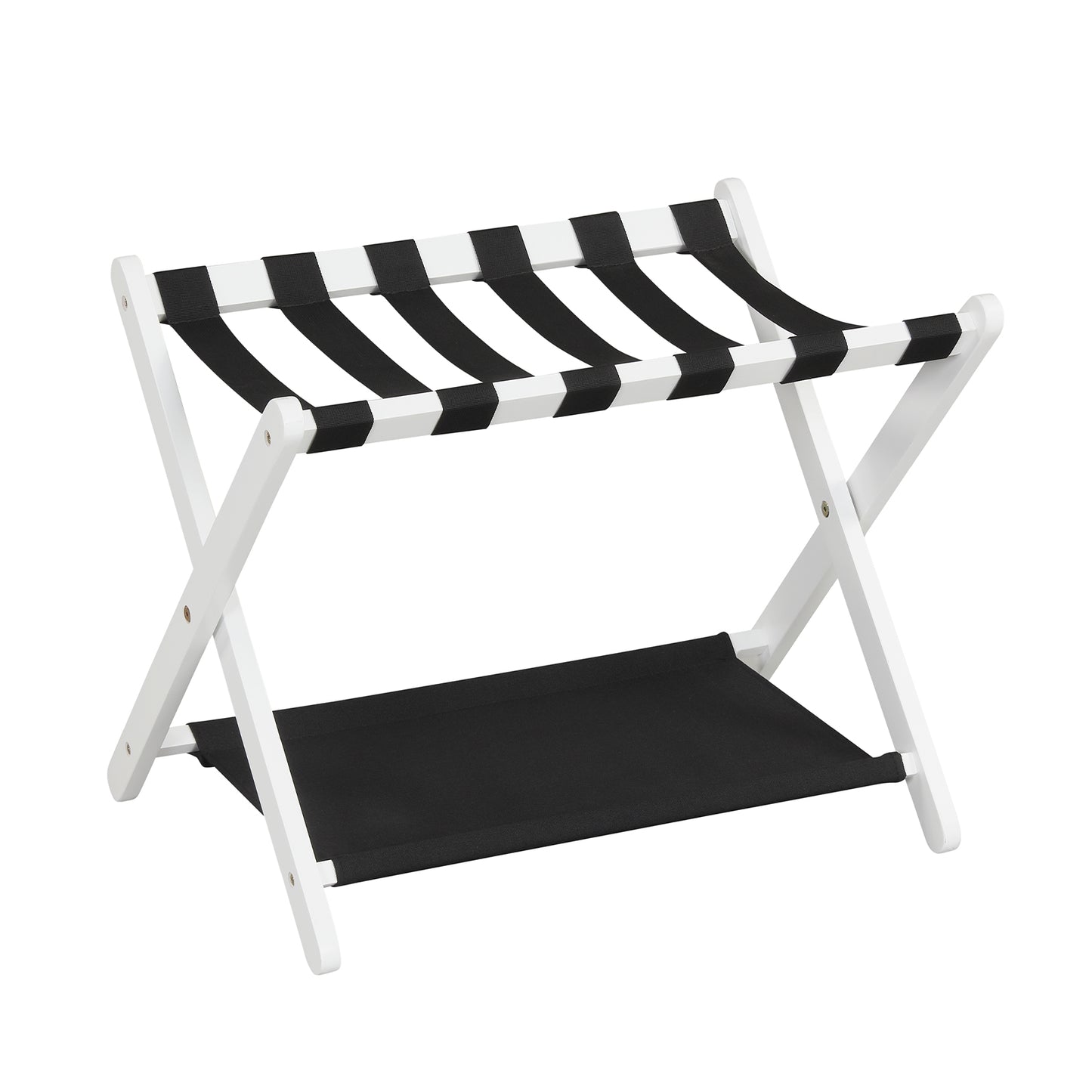 Solid Rubberwood Folding Luggage Rack with Nylon Shelves-Brown