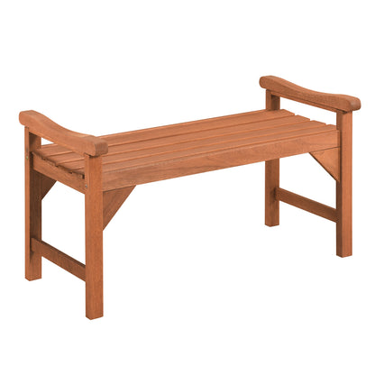 Solid Wood Backless Garden Bench with Support Handles and Curved Slatted Seat for Deck