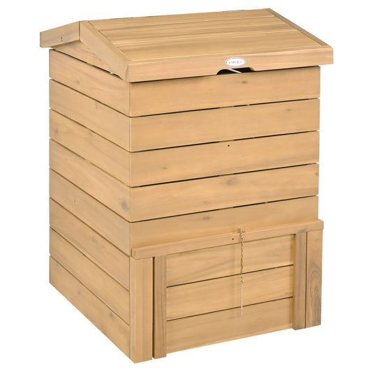 Solid Wood Compost Bin with Lockable Sliding Door and Flip-top Opening for Garden