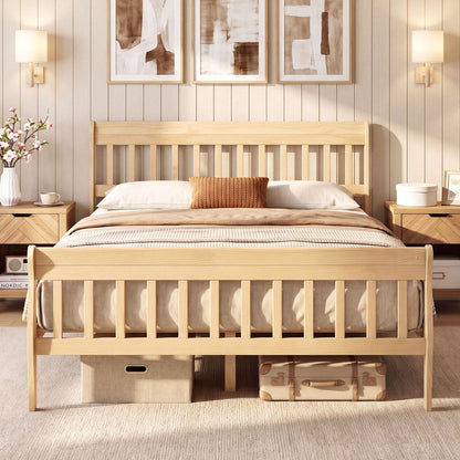 Solid Wood Platform Bed Frame with Headboard Wood Slat Support Natural-Full Size