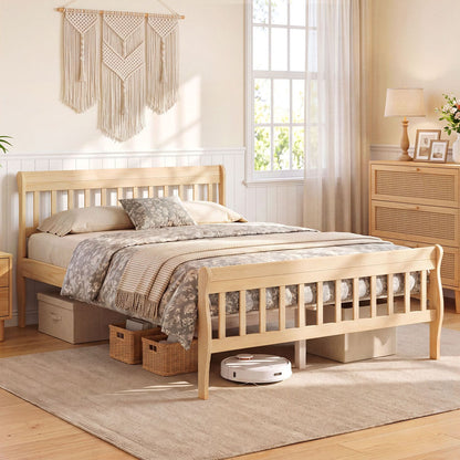Solid Wood Platform Bed Frame with Headboard Wood Slat Support Natural-Full Size