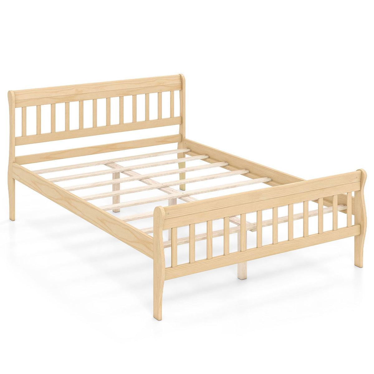 Solid Wood Platform Bed Frame with Headboard Wood Slat Support Natural-Full Size