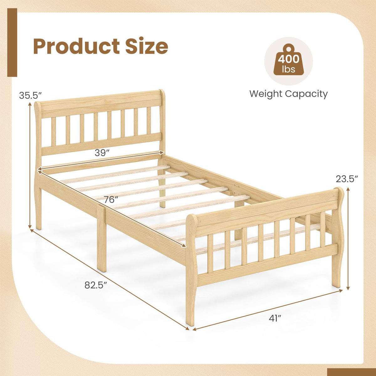Solid Wood Platform Bed Frame with Headboard Wood Slat Support Natural-Twin Size
