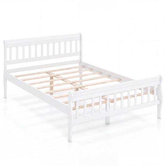 Solid Wood Platform Bed Frame with Wood Slat Support White-Full Size