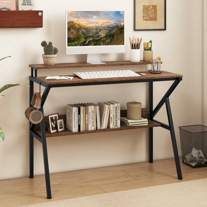 Space Saving Computer Desk with Monitor Stand and Extra Storage Shelf for Work Study-Black