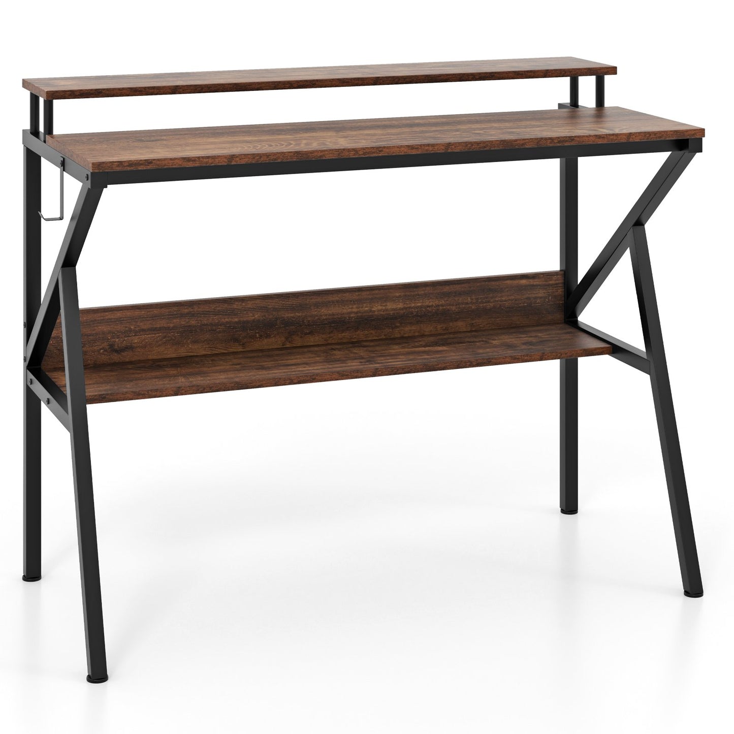 Space Saving Computer Desk with Monitor Stand and Extra Storage Shelf for Work Study-Black