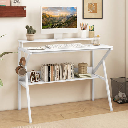 Space Saving Computer Desk with Monitor Stand and Extra Storage Shelf for Work Study-Black