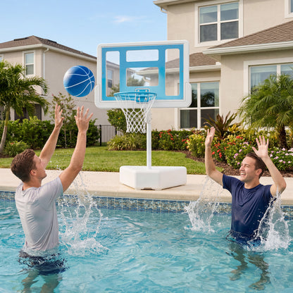 Splash & Shoot Pool Basketball Hoop with Adjustable Height & 2 Balls and Pump-Blue