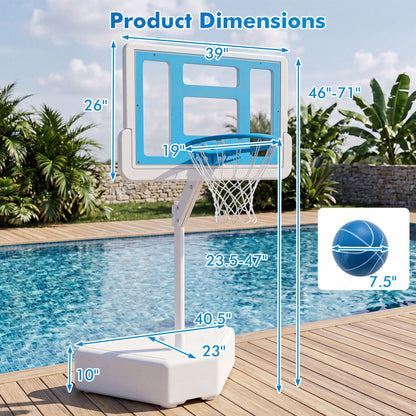 Splash & Shoot Pool Basketball Hoop with Adjustable Height & 2 Balls and Pump-Blue