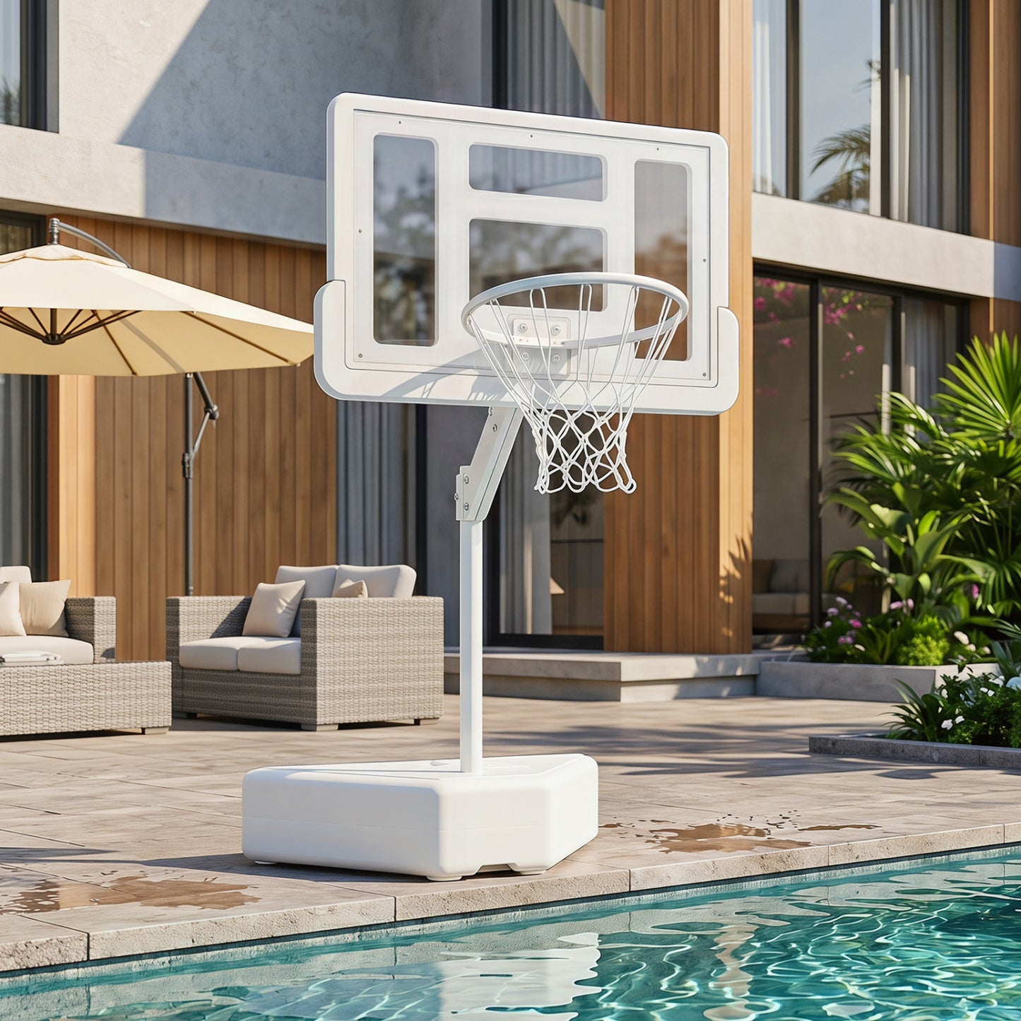 Splash & Shoot Pool Basketball Hoop with Adjustable Height & 2 Balls and Pump-Blue