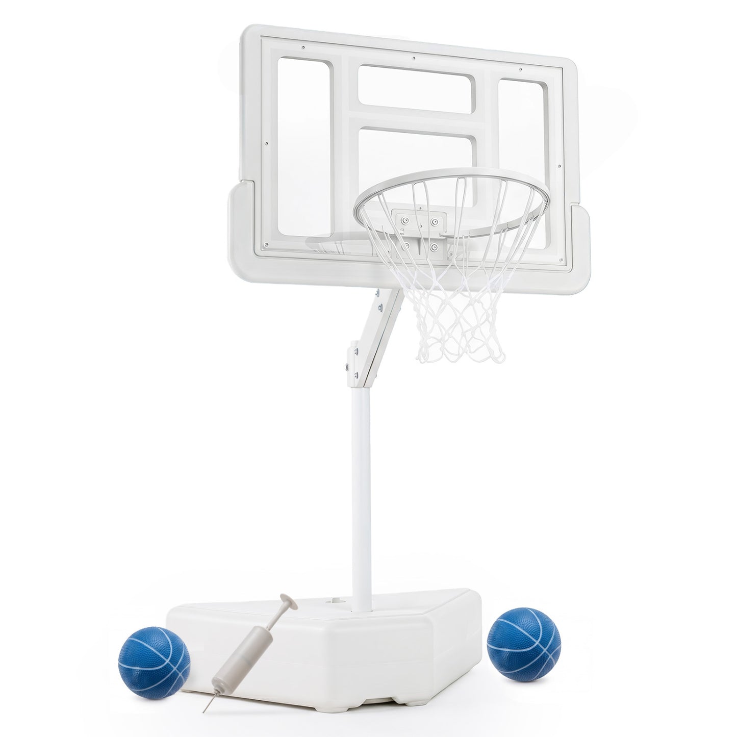 Splash & Shoot Pool Basketball Hoop with Adjustable Height & 2 Balls and Pump-Blue