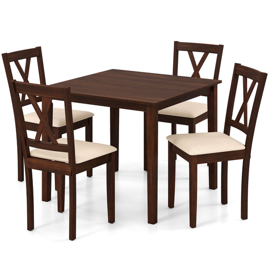 Square Kitchen Table and 4 Armless Chairs Set for 4-Walnut