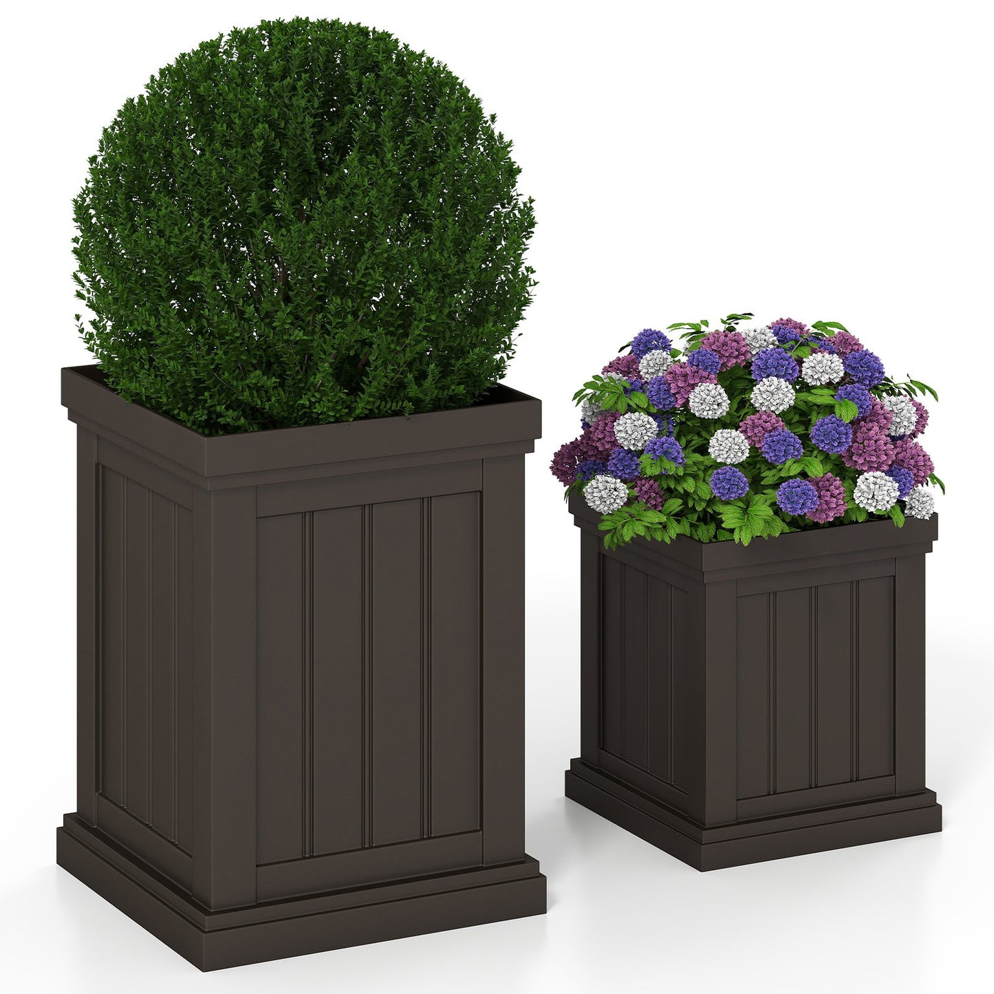 Square Plastic Planters Set of 2 Small Flower Pots with Drainage Holes and Nesting Design-Brown