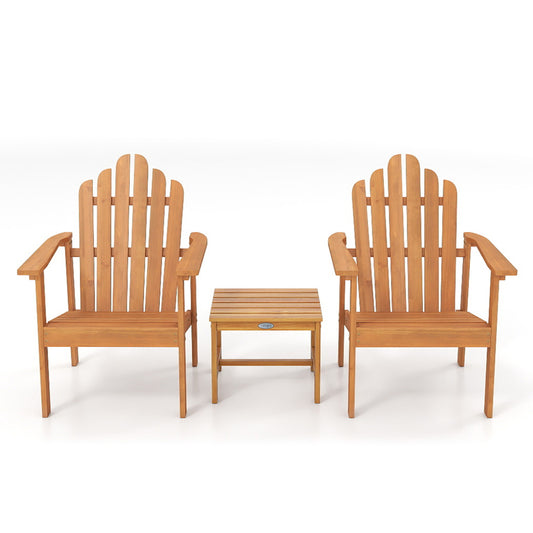 Stackable Adirondack Chair Set of 2 with Side Table-Natural