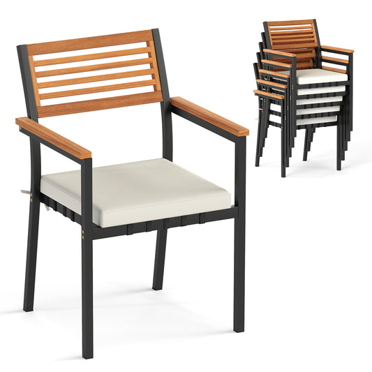 Stackable Patio Dining Chairs Set of 6 with Cushions