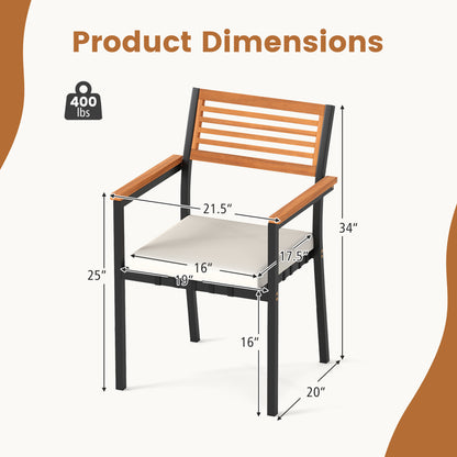 Set of six stackable outdoor patio dining chairs with cushions, designed for comfortable outdoor seating by Wilsons Home Store