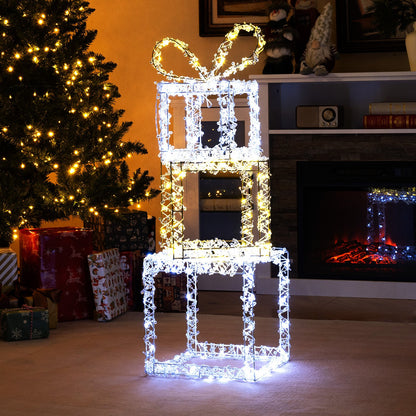 Stacked Lighted Gift Boxes Set of 3 Pre-Lit Christmas Present Box Lights