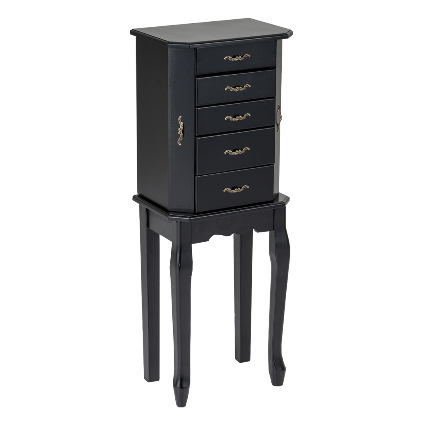 Standing Jewelry Box with 4 Drawers and 2 Side Doors-Black