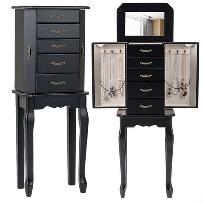 Standing Jewelry Box with 4 Drawers and 2 Side Doors-Black