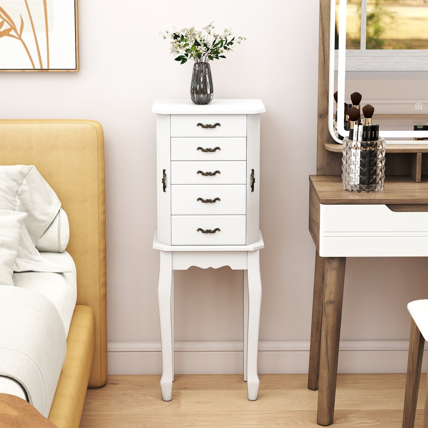 Standing Jewelry Box with 4 Drawers and 2 Side Doors-Black