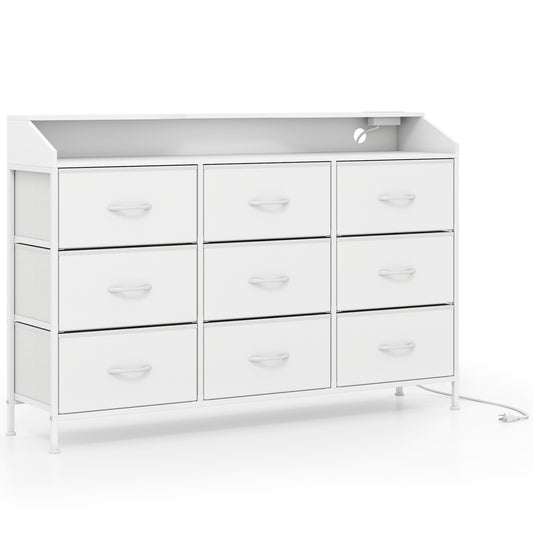 Storage Organizer with LED Lights and 9 Fabric Drawers for Bedroom-White