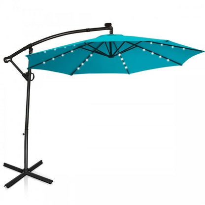 Luxury summer patio bundle with rattan furniture, water slide, and LED offset umbrella for outdoor relaxation and fun.
