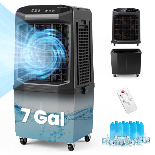 Swamp Cooler 1800 CFM Evaporative Air Cooler with 7 Gal Detachable Water Tank-Black