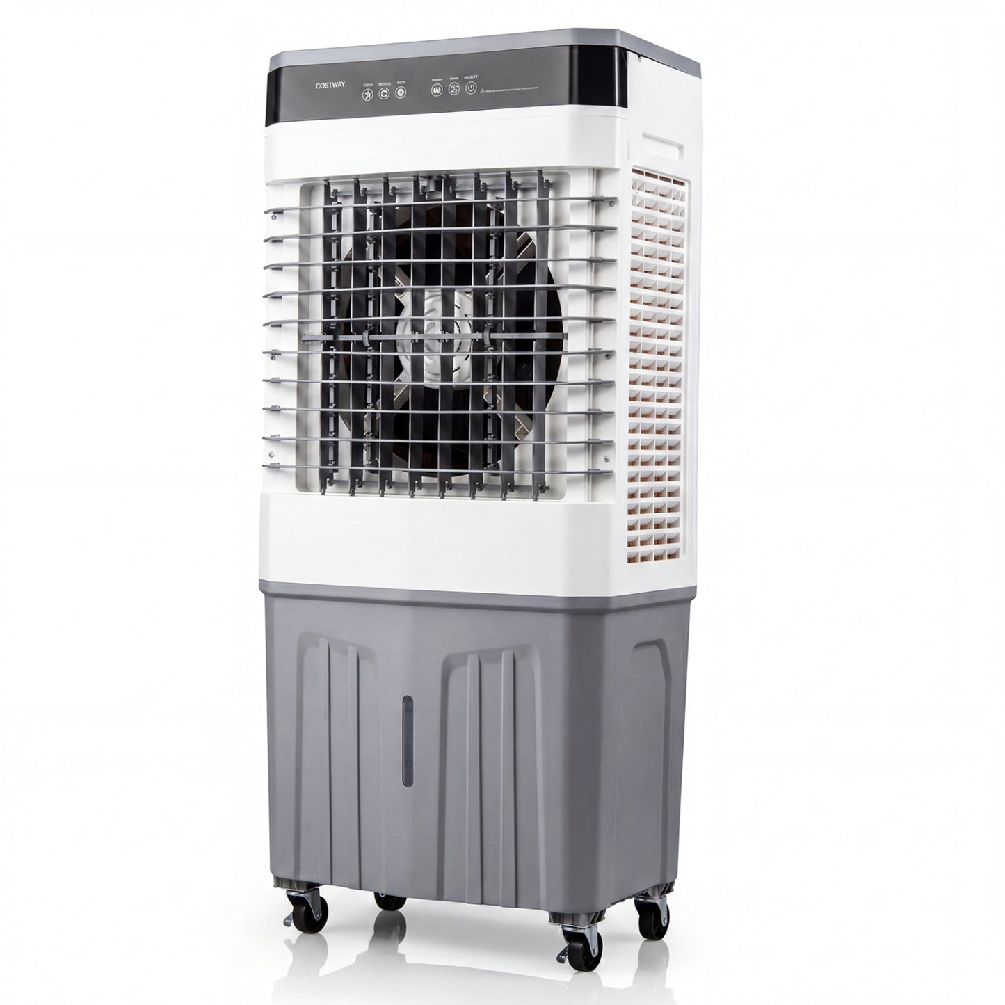 White 3-in-1 swamp cooler with 2100 CFM airflow and 7.2-gallon water tank, ideal for evaporative cooling in homes.