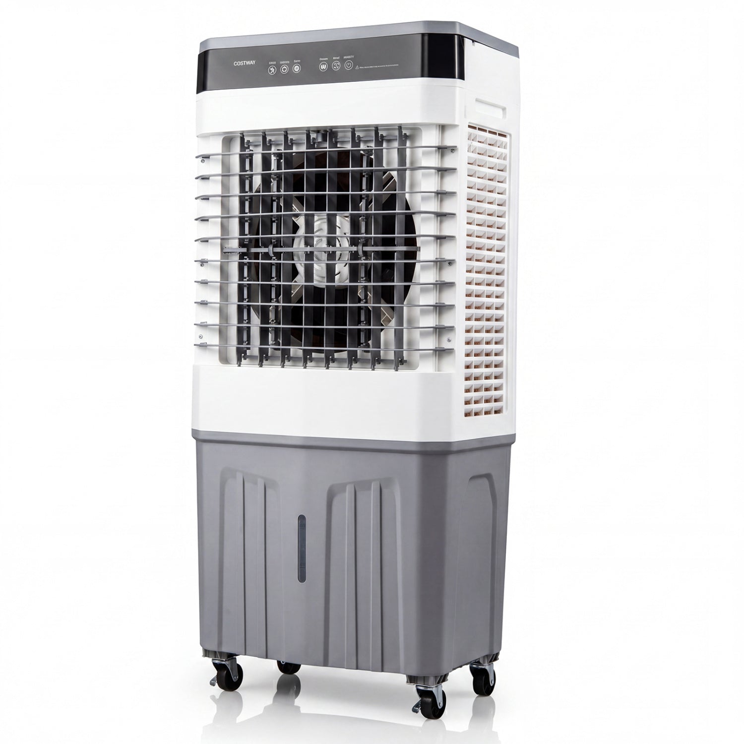White 3-in-1 swamp cooler with 2100 CFM airflow and 7.2-gallon water tank, ideal for evaporative cooling in homes.