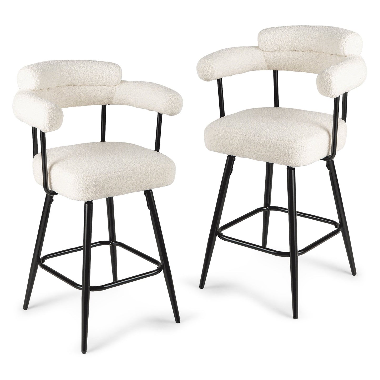 Swivel Bar Stool Set of 2 Counter Height Chairs with Curved Back and Arms-Grey