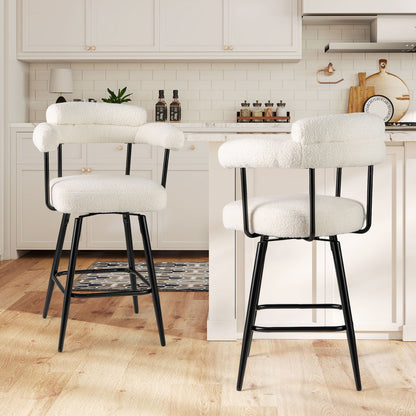Swivel Bar Stool Set of 2 Counter Height Chairs with Curved Back and Arms-Grey
