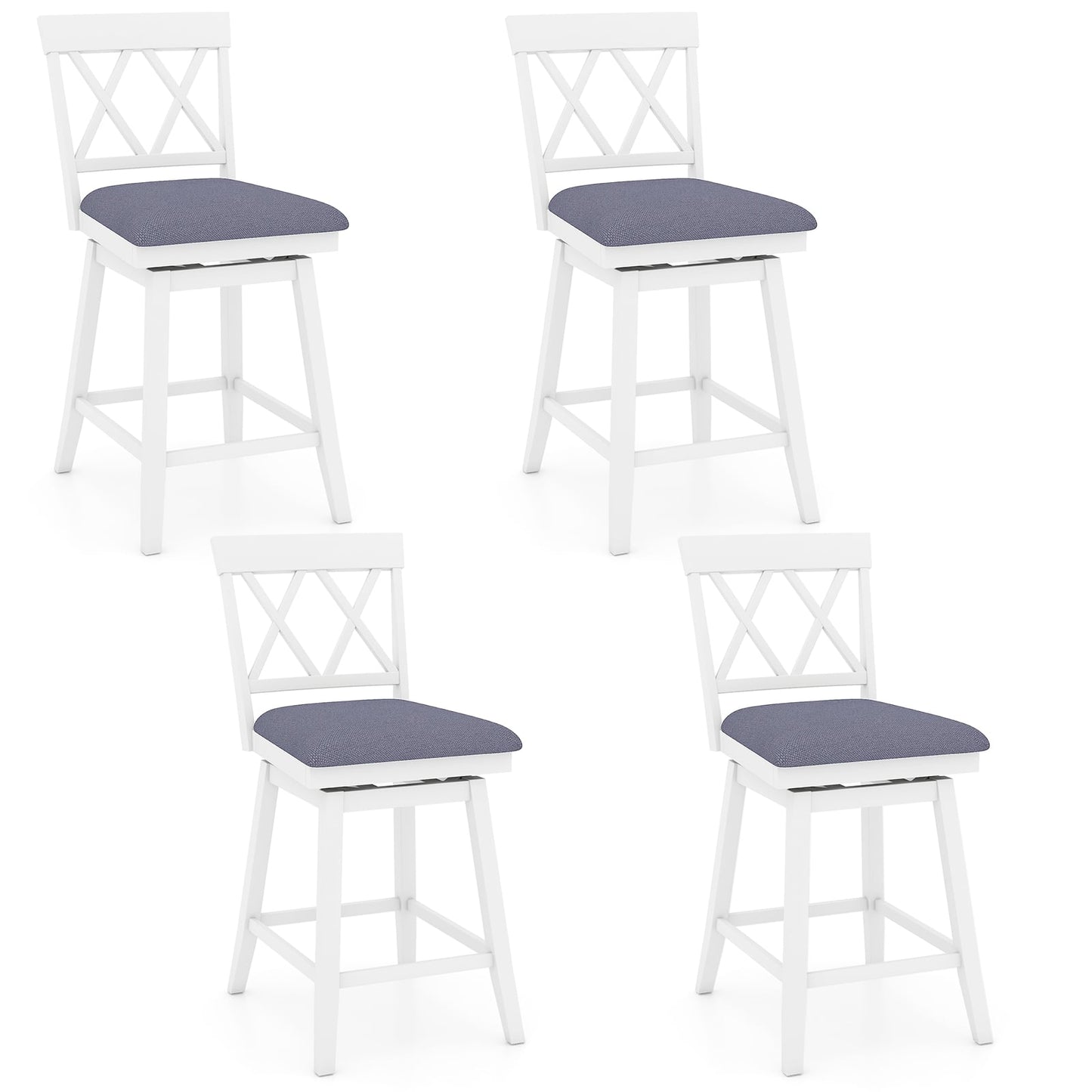 Swivel Bar Stools Set of 4 Counter Height Barstools with Backrest Upholstered Seat Cushion-24 inches