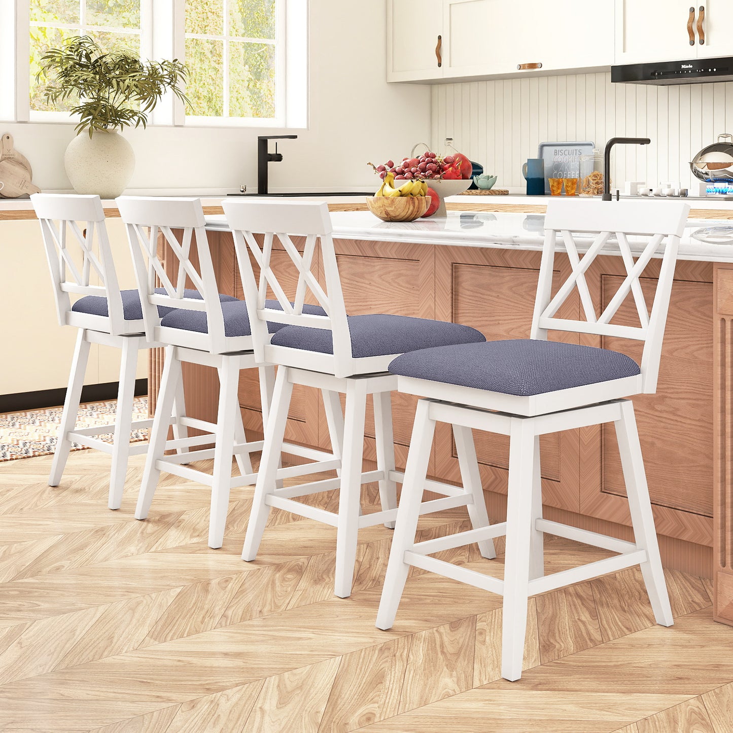 Swivel Bar Stools Set of 4 Counter Height Barstools with Backrest Upholstered Seat Cushion-24 inches