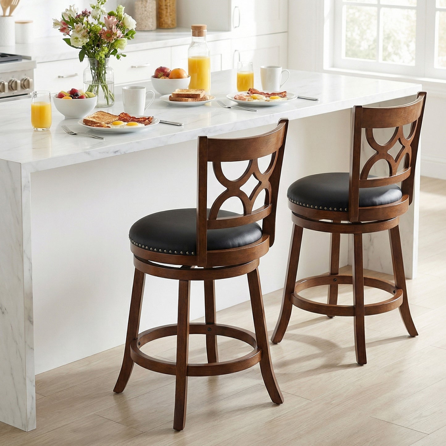 Swivel Bar Stools Set of 2 with High Backrest and Wood Frame-29 Inches