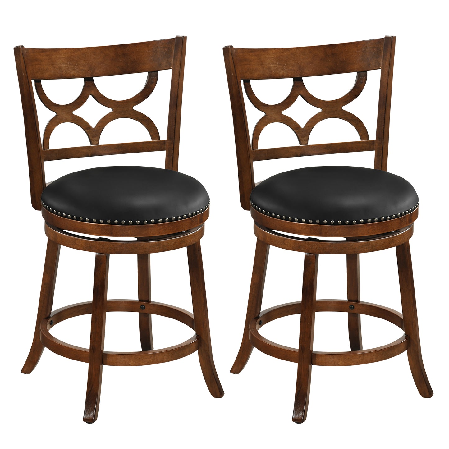 Swivel Bar Stools Set of 2 with High Backrest and Wood Frame-29 Inches