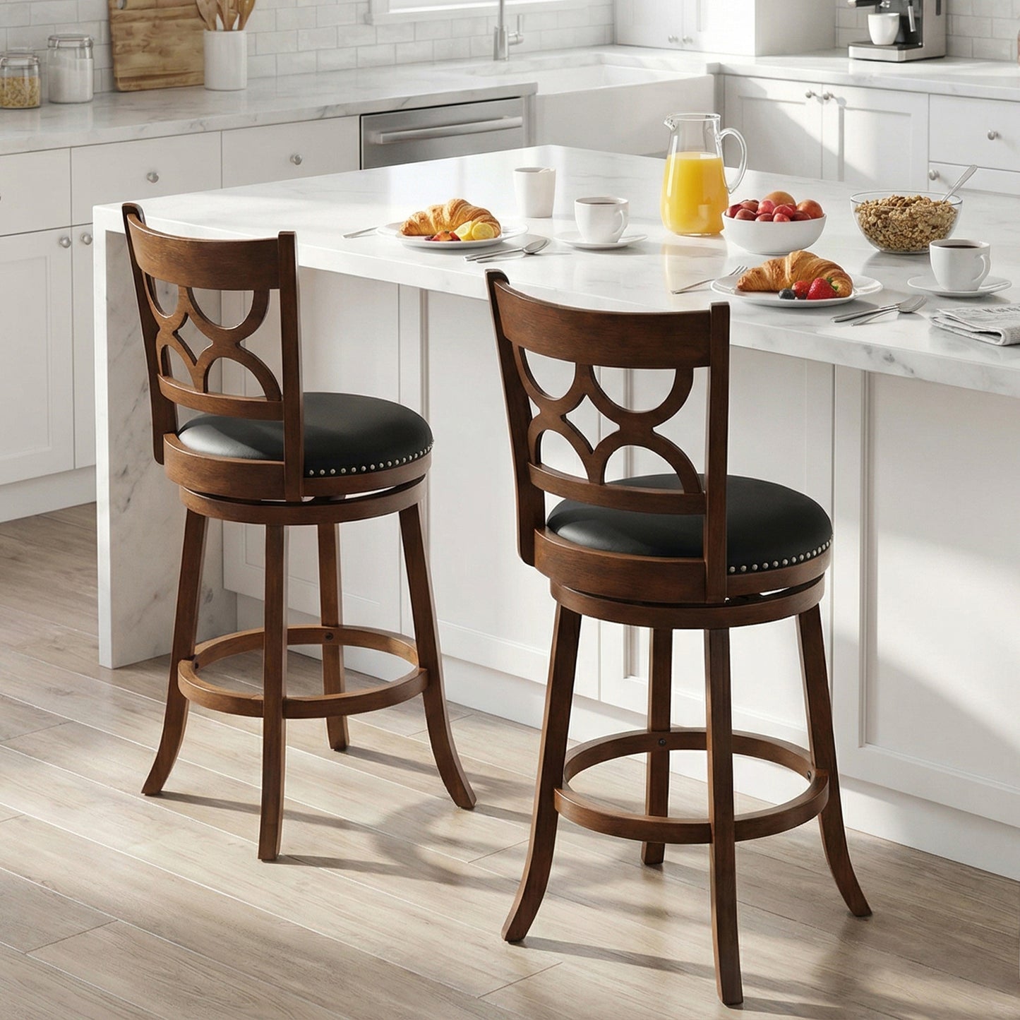 Swivel Bar Stools Set of 2 with High Backrest and Wood Frame-29 Inches