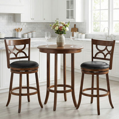 Swivel Bar Stools Set of 2 with High Backrest and Wood Frame-29 Inches