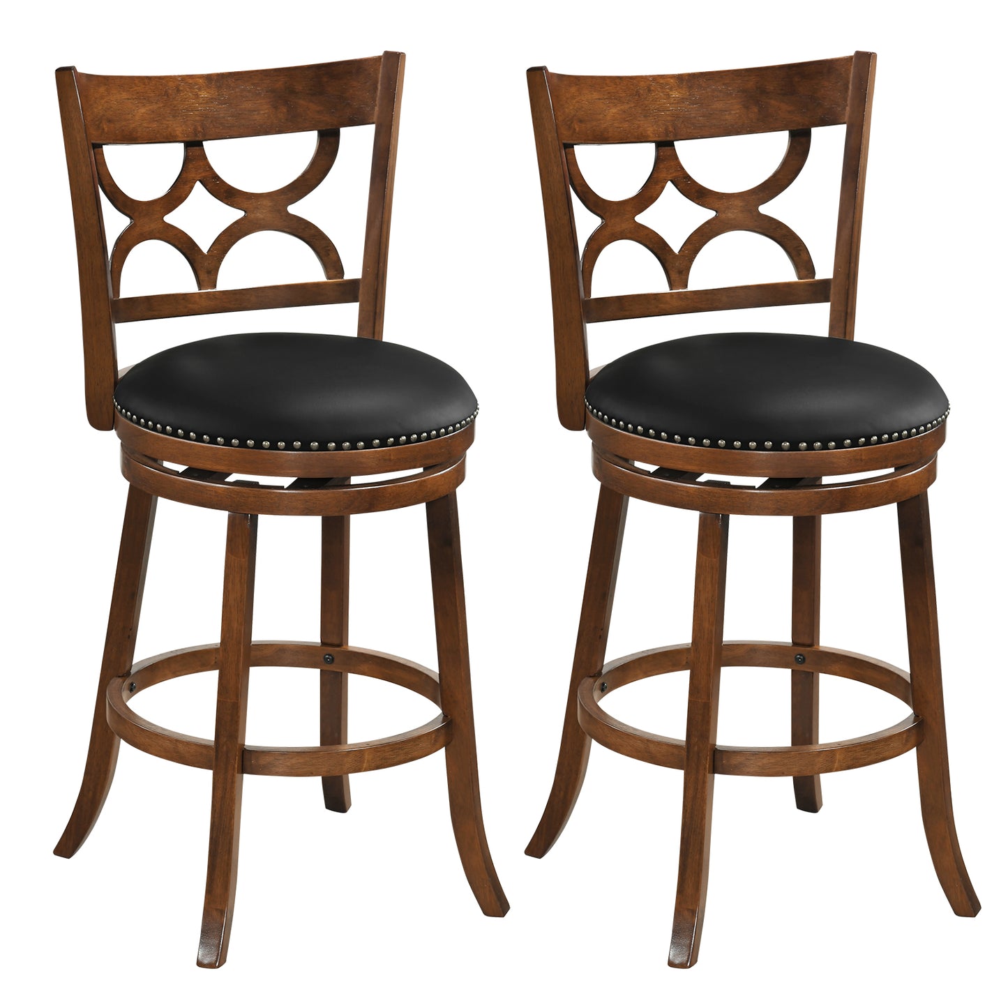 Swivel Bar Stools Set of 2 with High Backrest and Wood Frame-29 Inches